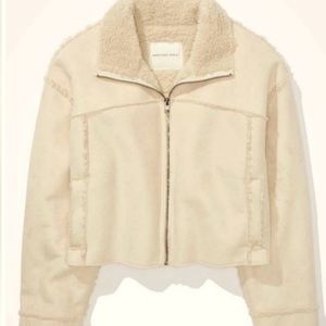 American Eagle Faux Shearling & Suede Cropped Jacket